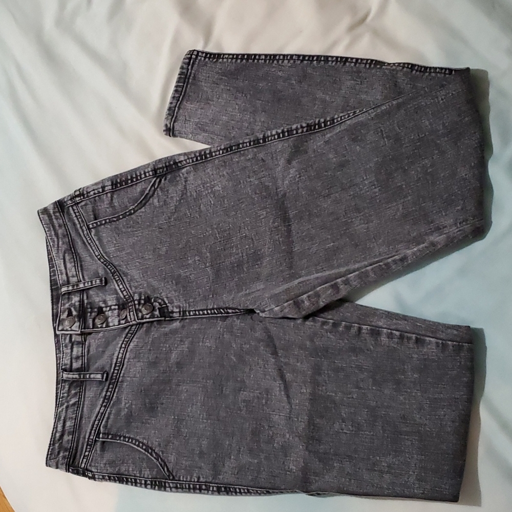 Button front high waisted 80's acid wash skinny jeans